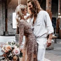 Sprikle A Line Sequins Lace Wedding Dresses Crew Neck Beading Bridal Gowns，879 - Thumbnail 3