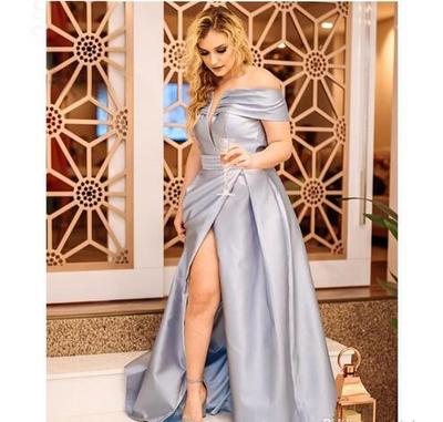Gorgeous Off the Shoulder Prom Dresses 2021 Plus Size A-line High Split Cheap Special Occasion Dress，880