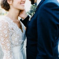 Simple A Line Wedding Dresses 3/4 Long Sleeve Delicate Lace Chiffon Bridal Gowns，881 - Thumbnail 3