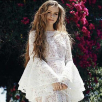 Sexy Flare Sleeve White Long Lace Dress,Short Wedding Dresses,Beach Bridal Gowns,883 - Thumbnail 1