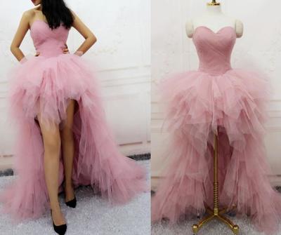 Puffy Long Tulle Pink Party Dress,Pink Tulle High Low Ruffle Party Dresses, Lace-Up Elegant Formal Dresses,High Low Pink Tulle Prom Dress,885
