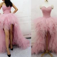 Puffy Long Tulle Pink Party Dress,Pink Tulle High Low Ruffle Party Dresses, Lace-Up Elegant Formal Dresses,High Low Pink Tulle Prom Dress,885 - Thumbnail 1