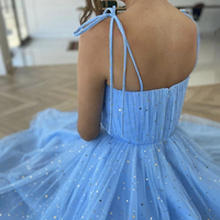 Blue tulle tea length prom dress blue evening dress,886 - Thumbnail 1