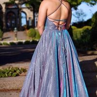 Sparkly Scoop Neck Blue Long Prom Evening Dresses with SIde Split - Thumbnail 1