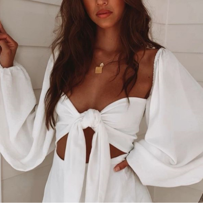 Bowknot puff sleeve sexy bra tops