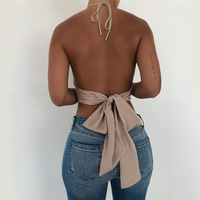 Open-Back Solid Color Women'S Vest Wrapped Top - Thumbnail 1