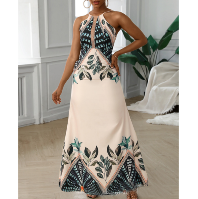 Fashion Women'S High Waist Printed Dress