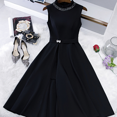 Black a line short prom dress party dress - Thumbnail 3