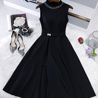 Black A line short prom dress party dress - Thumbnail 4