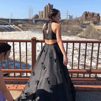 Black Halter Satin Long Prom Dresses with Handmade Flowers,Evening Party Dresses - Thumbnail 3
