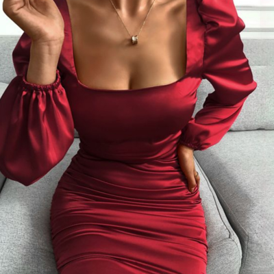 Retro slim puff sleeve open back dress - Thumbnail 5