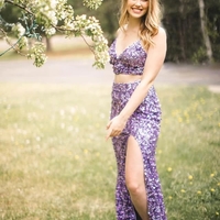 Two Piece Lilac Sequin Long Prom Evening Dress,Long Formal Dress - Thumbnail 1