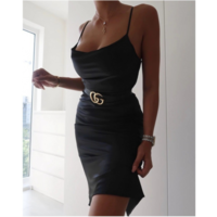 Temperament Solid Color Sling Sleeveless Dress - Thumbnail 1