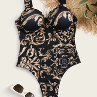 Printed Sexy One-Piece Bikini Swimsuit - Thumbnail 1