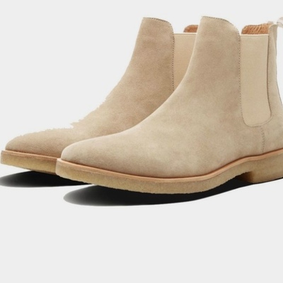 Beige crepe sole ankle high chelsea men formal hand craft boot