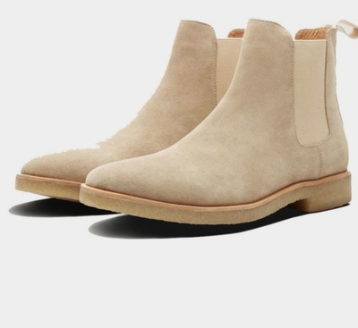 Beige Crepe Sole Ankle High Chelsea Men Formal Hand Craft Boot