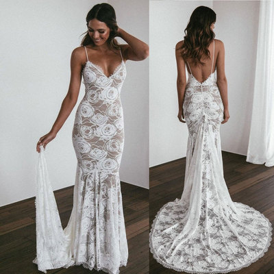 Spaghetti Straps Lace Wedding Dresses Bridal Gown