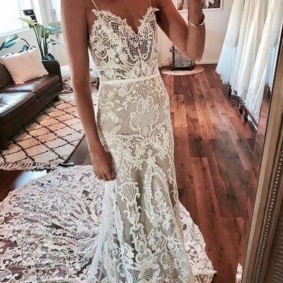 Lace spaghetti straps wedding dresses bridal gown - Thumbnail 3