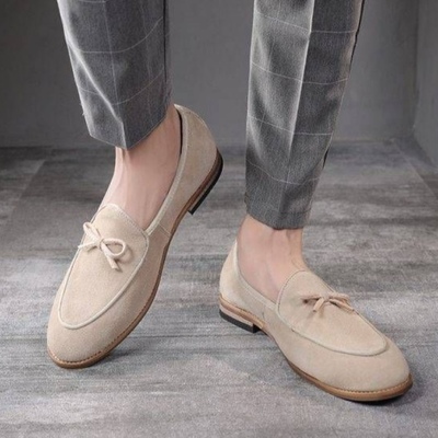New style beige loafers hand stitch suede shoes