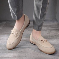 New Style Beige Loafers Hand Stitch Suede Shoes - Thumbnail 1