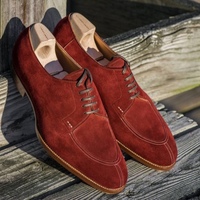 Men's Burgundy Suede Split Toe Design Handmade Lace Up Dress Shoes - Thumbnail 1