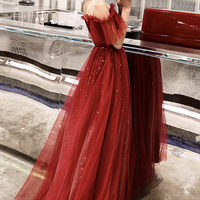 Stylish tulle sequins long A line prom dress evening dress - Thumbnail 3