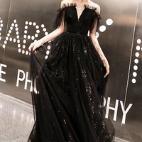 Stylish tulle sequins long A line prom dress evening dress - Thumbnail 7