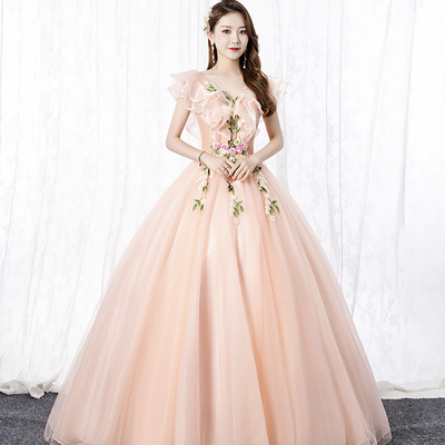 Pink tulle lace long ball gown dress formal dress - Thumbnail 4
