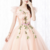 Pink tulle lace long ball gown dress formal dress - Thumbnail 1