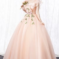 Pink tulle lace long ball gown dress formal dress - Thumbnail 2