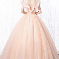 Pink tulle lace long ball gown dress formal dress - Thumbnail 4