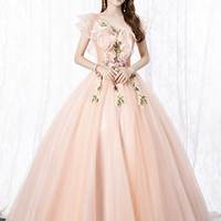 Pink tulle lace long ball gown dress formal dress - Thumbnail 6