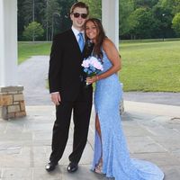 Sparkly Mermaid Sky Blue Sequin Side Split Long Formal Prom Dresses - Thumbnail 1