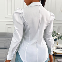 White Puff Sleeve Slim Shirt - Thumbnail 2