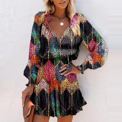 Long Sleeve Print Leopard Print Dress