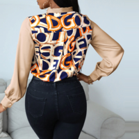 Long Sleeve Bowknot Letter Pattern Printed Shirt - Thumbnail 2