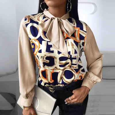 Long sleeve bowknot letter pattern printed shirt - Thumbnail 4