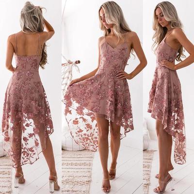 Sexy Straps High Low Blush Pink Short Party Dresses,889