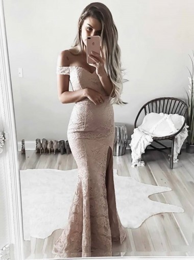 Charming Prom Dress, Sexy Evening Dress, Split Side Long Prom Dress with Lace,891