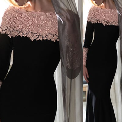 Black prom dress，2021 trumpet/mermaid bateau floor-length chiffon customized evening dress,893