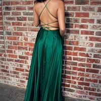 Simple Navy Blue Long Prom Dresses Split Front Evening Party Dresses,124 - Thumbnail 1