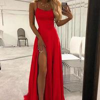 Simple Navy Blue Long Prom Dresses Split Front Evening Party Dresses,124 - Thumbnail 2