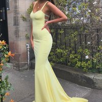 Simple sweetheart yellow mermaid satin long prom dress yellow formal dress,126 - Thumbnail 1