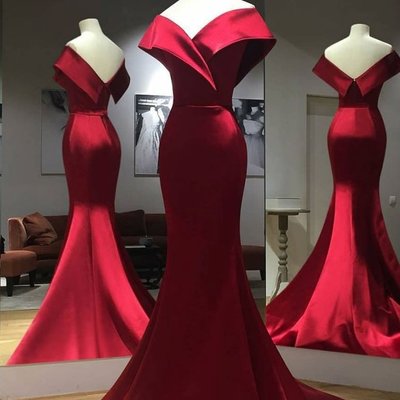 Gorgeous red off shoulder mermaid evening gowns,sweep train red prom dress,formal dress,127 - Thumbnail 4