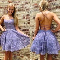 Cute Straps Purple Lace Short Homecoming Dress,129 - Thumbnail 2