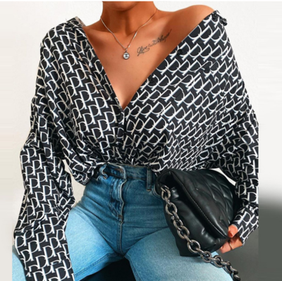 Ladies Long Sleeve Letter Print Shirt Top