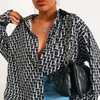 Ladies Long Sleeve Letter Print Shirt Top - Thumbnail 1