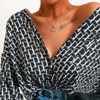 Ladies Long Sleeve Letter Print Shirt Top - Thumbnail 2