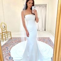 Simple Elegant Mermaid Stapless Satin Wedding Dresses - Thumbnail 1