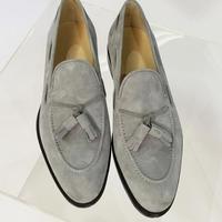 HANDMADE MEN GREY SUEDE TASSELS LOAFER BEAUTIFULLY STITCHED SHOES - Thumbnail 1